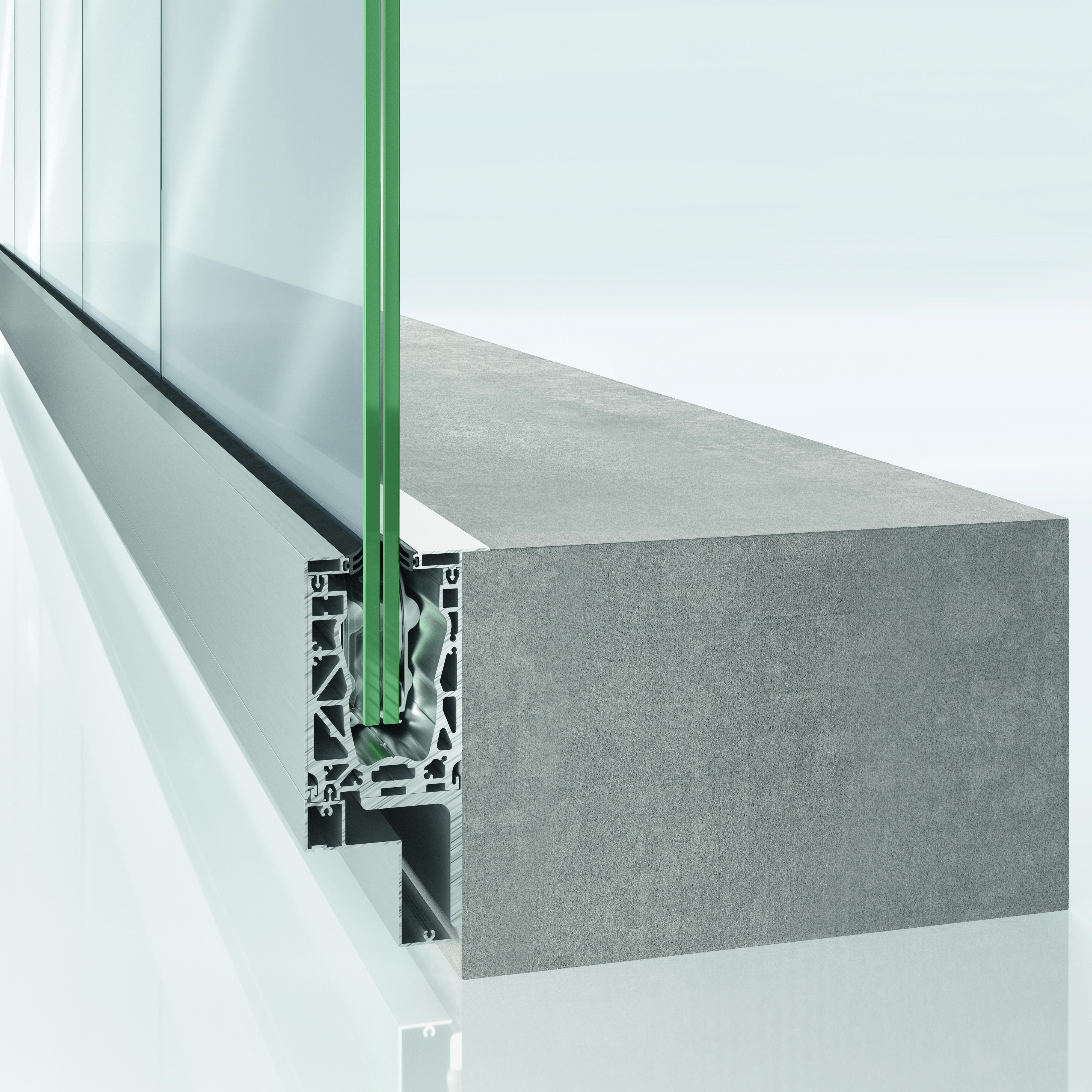 Dettaglio tecnico parapetto Schüco AR FG 300 con montaggio fronte soletta