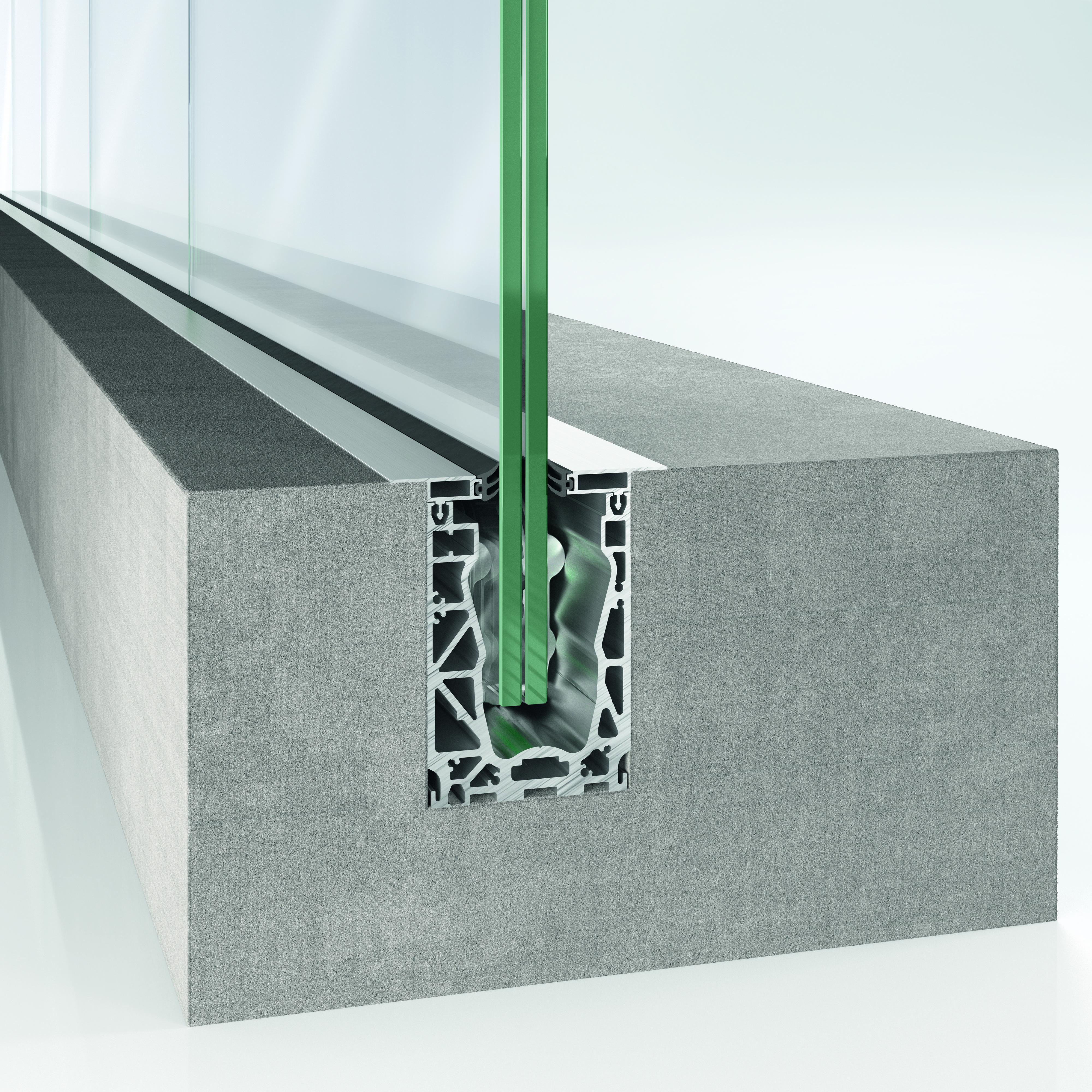 Dettaglio tecnico parapetto Schüco AR FG 300 con incasso nel pavimento