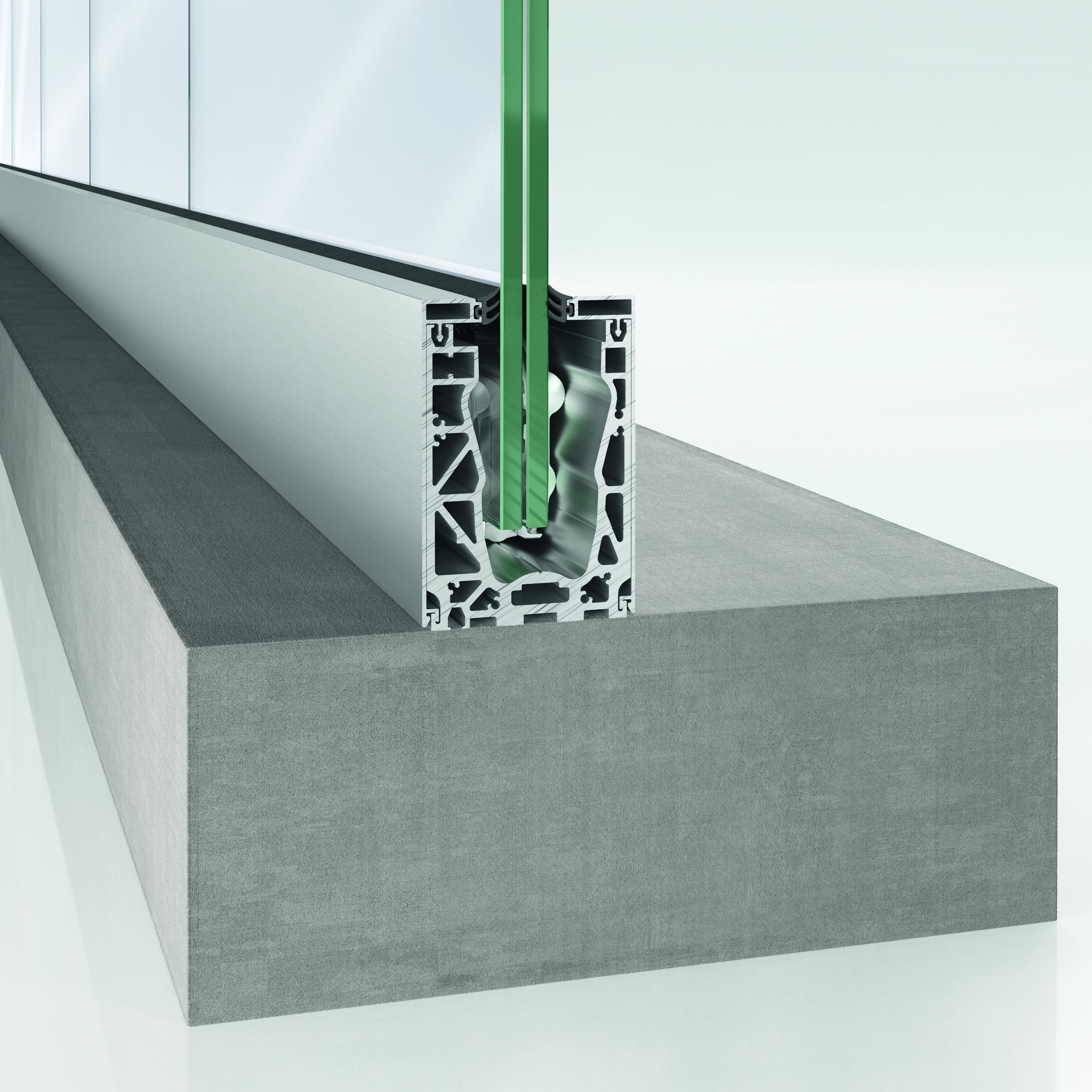 Dettaglio tecnico parapetto Schüco AR FG 300 con installazione a pavimento