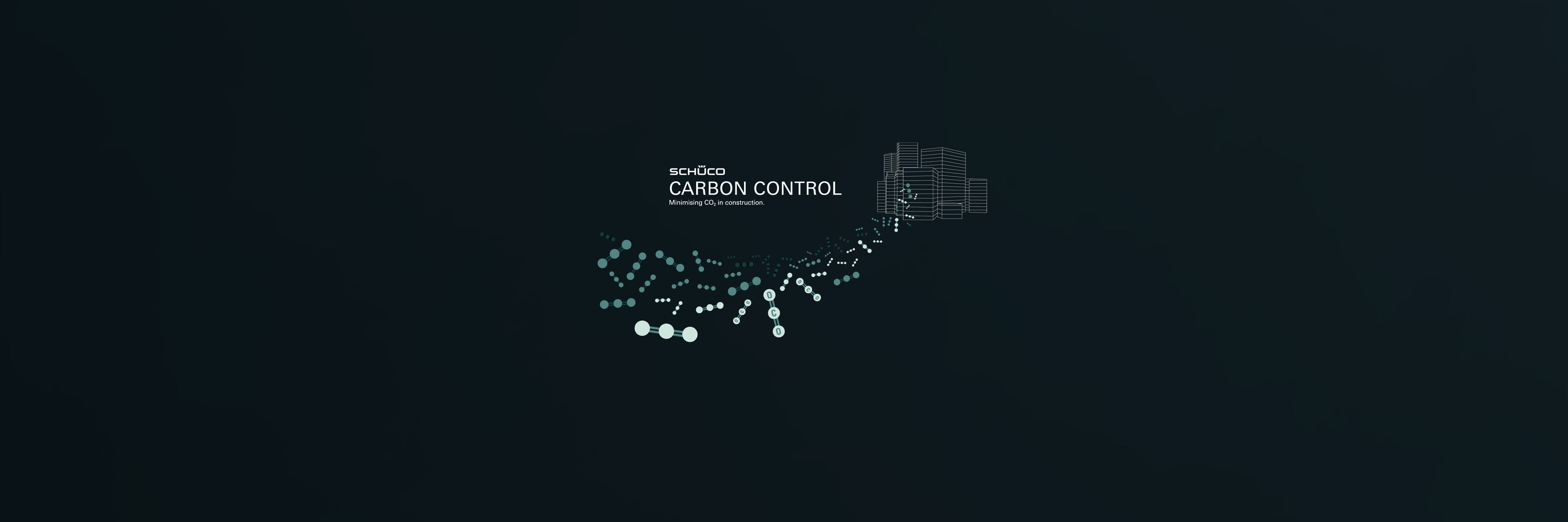 Carbon Control - Gebäude mit den Carbon Bubbles auf schwarzem Hintergrund