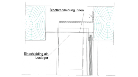 Anschluss oben an den beiseitigen Holzträger; Detail von collet Glas- und Metallbau GmbH: 