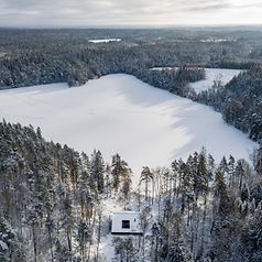 Villa Villmarken luftfoto vinterlandskap