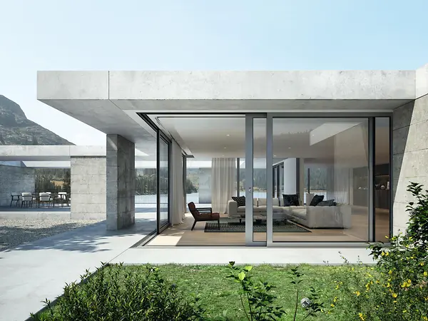 Sistema alzante scorrevole Schüco ASE 60 con profili sottili e apertura fluida