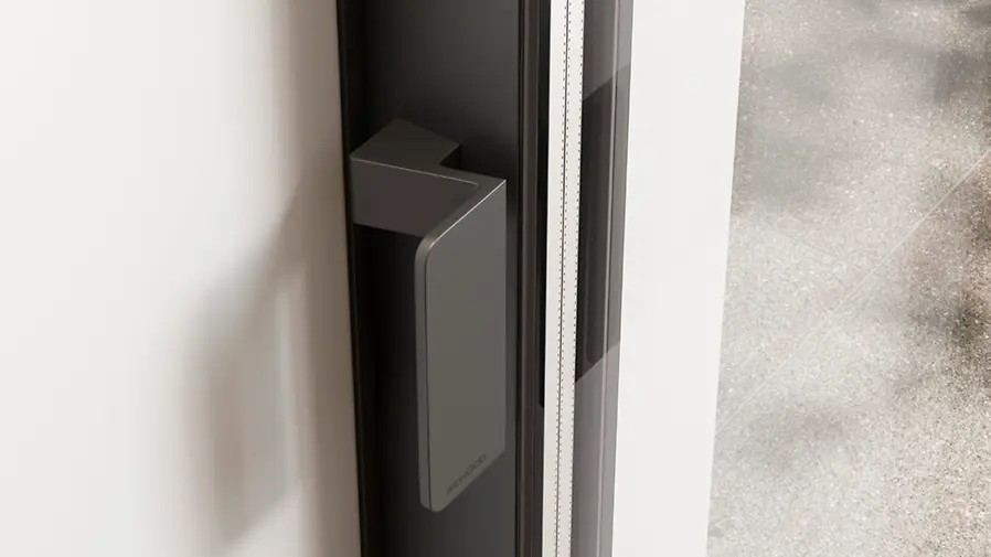 Maniglia per sistema scorrevole panoramico Schüco dal design minimalista