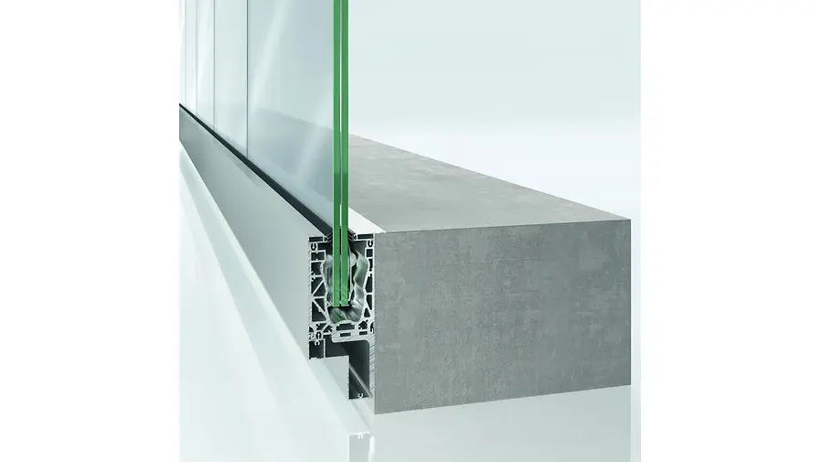 Dettaglio tecnico parapetto Schüco AR FG 300 con montaggio fronte soletta