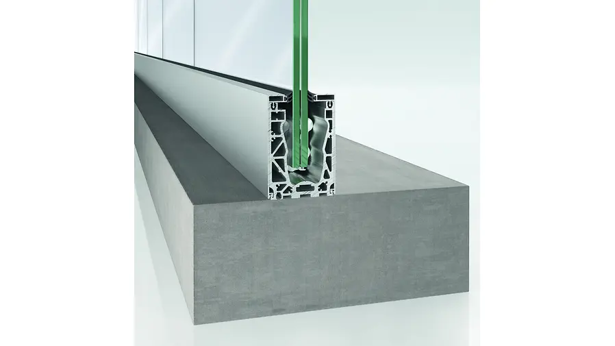 Dettaglio tecnico parapetto Schüco AR FG 300 con installazione a pavimento