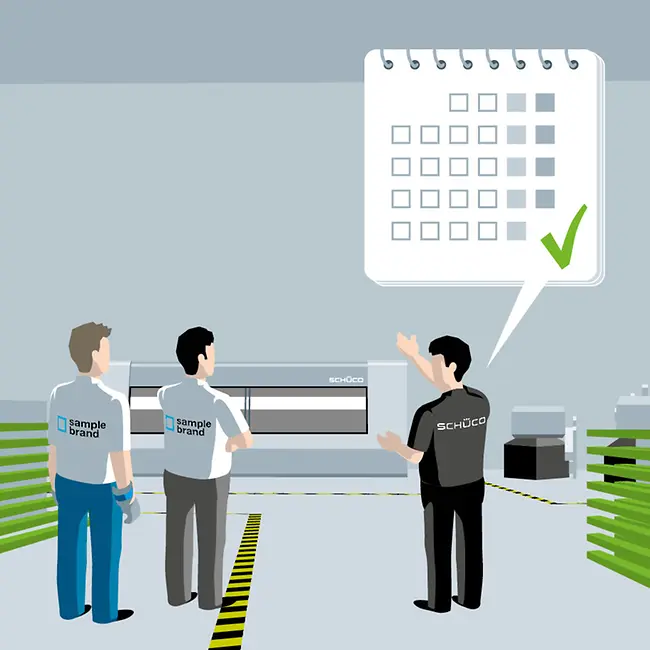 Il team Schüco presenta al cliente una gamma completa di macchinari connessi