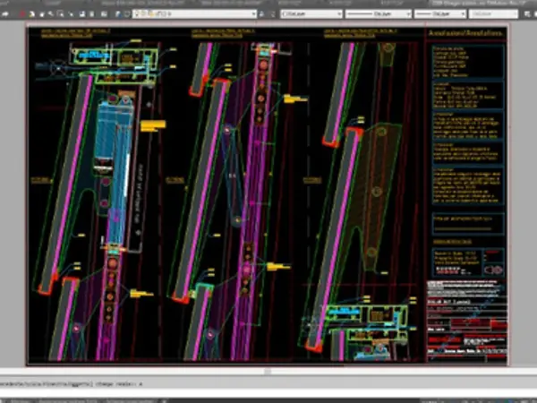 Elaborato tecnico Schüco con disegni CAD di profili in alluminio per la progettazione di cantieri speciali