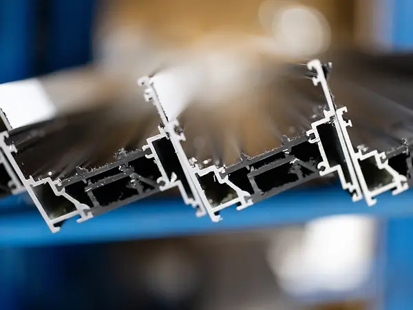 Profili in alluminio Schüco a basse emissioni di CO₂, realizzati con contenuto riciclato e processi a energia verde.