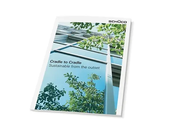 Copertina della brochure Schüco dedicata ai sistemi certificati Cradle to Cradle® Silver.