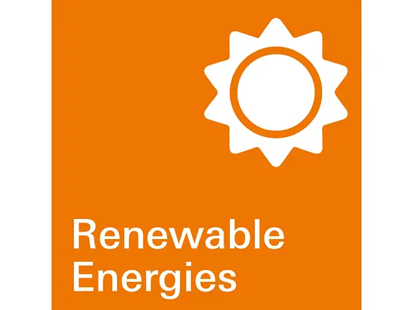 Icona Renewable Energies del programma Cradle to Cradle, che simboleggia l’impiego di energia da fonti rinnovabili.