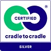 Logo Cradle to Cradle Certified® Silver utilizzato per identificare prodotti sostenibili e riciclabili.