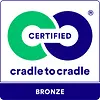 Logo Cradle to Cradle Certified® Bronze utilizzato per identificare prodotti sostenibili e riciclabili.