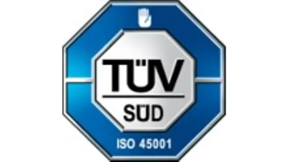 Logo certificazione TÜV SÜD ISO 45001:2023 relativa alla gestione della salute e sicurezza nei luoghi di lavoro.