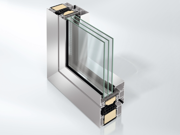 Querschnitt eines Schüco Fensters mit Dreifachverglasung