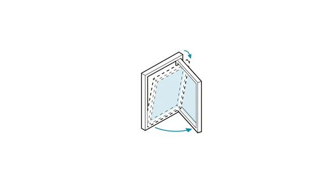 Grafische Darstellung eines Schüco Schwingfensters mit drehbarem Fensterflügel