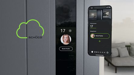 Schüco ytterdør aluminium automatisk dørstyring smarttelefon